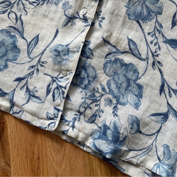 Rachel Ashwell Floral Blue White Linen Short Sleeve Button Down Small - Picture 4 of 5